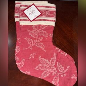 Two RESTORATION HARDWARE Christmas Stockings Holiday Damask Holly Berry NWT